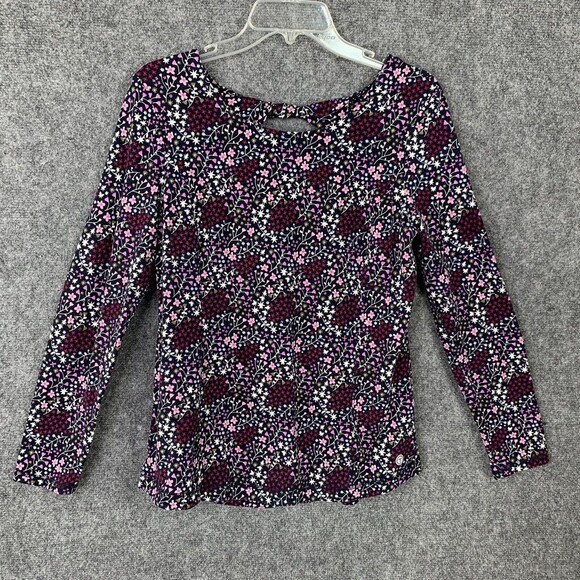 T By Talbots Floral Knit Top Women MP Boat Neckline Keyhole Back - Picture 1 of 10